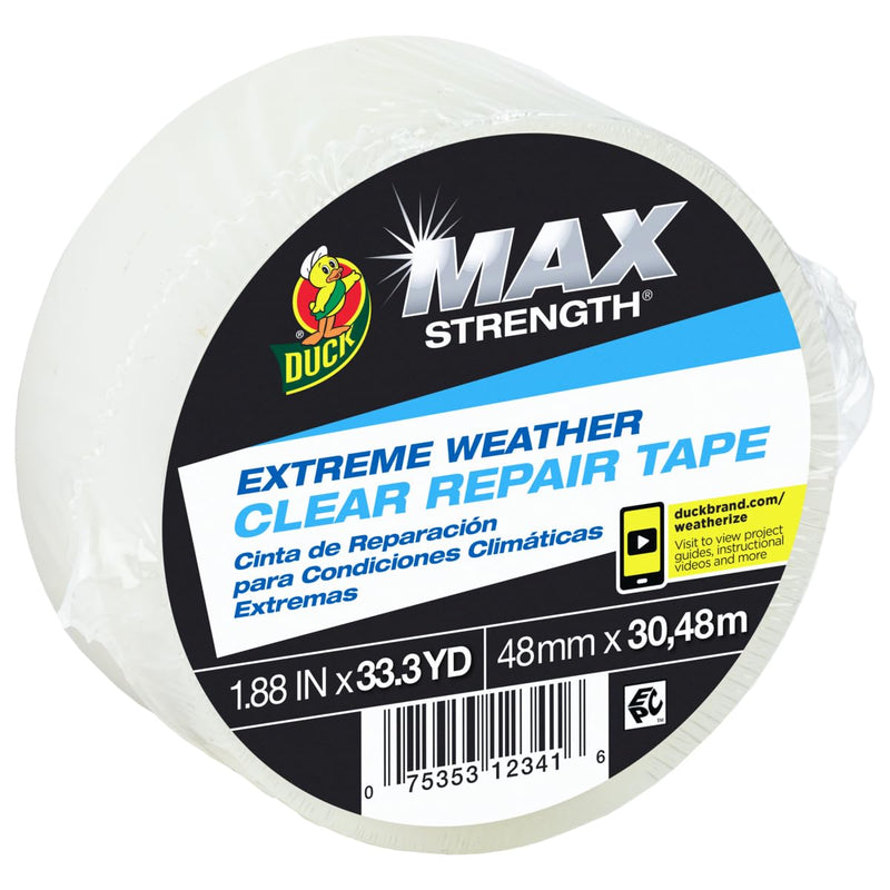 Duck Brand All Weather Indoor/Outdoor Repair Tape, Weatherproofing, Clear & UV Resistant, 1.88-Inch x 33.3-Yards, Single Roll, 281230