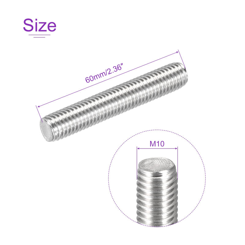 DMiotech 10 Pack M10 x 60mm Fully Threaded Rod 304 Stainless Steel Right Hand Threads Rod Bar Studs Clamps and U-Bolts