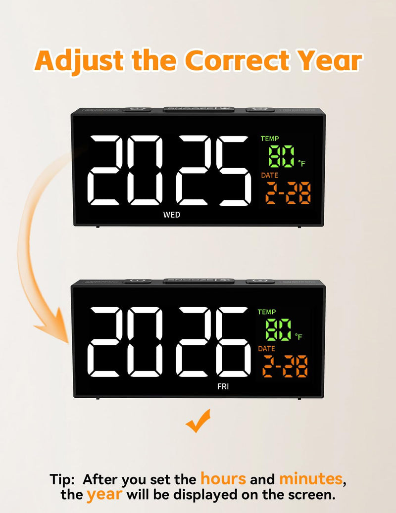 Netzu Alarm Clocks for Bedrooms, Digital Clock with Date Temperature and Weekday, Manual DST, Snooze, 2 Alarms, 4 Volumes for Living Room Home Bedside Desk (Black) Black
