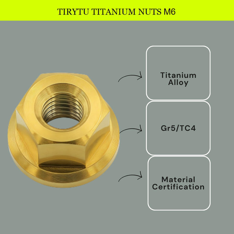 10PCS Titanium Flange Hex Nut M6, Gold M6 1.0mm Pitch