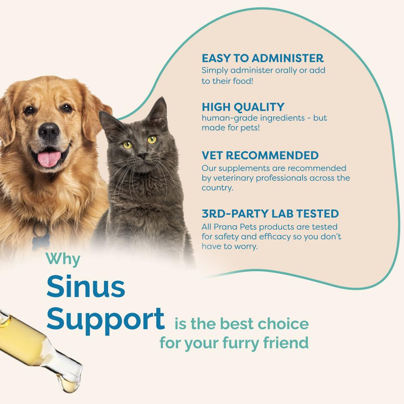 PranaPets Sinus Support Liquid Supplement for Pets | Naturally Supports Cat & Dog Sinus Relief | Natural Formula for Congestion - PawsPlanet Australia