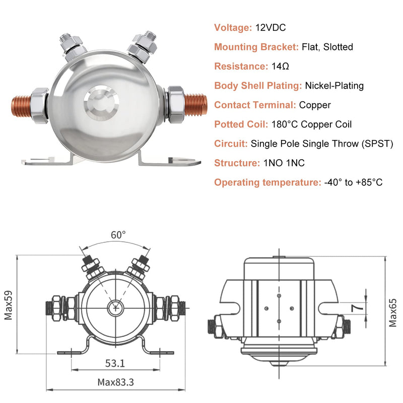 Zhushan Max 300A Continuous Duty Solenoid Relay Nickel-Plating for Golf Carts, Winch, Marine in Rush 12VDC 12V 4 Terminal