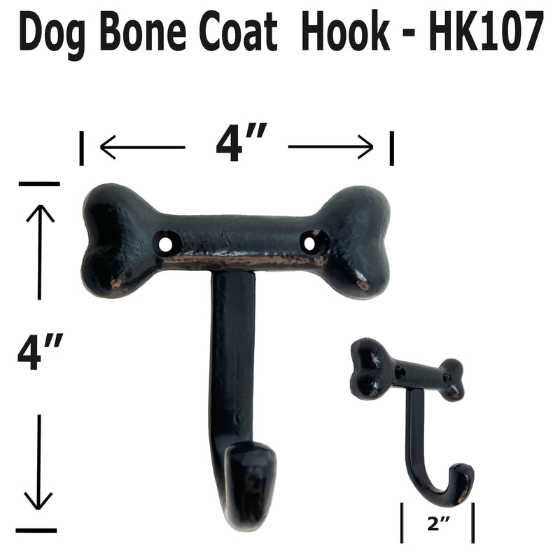– 4” Dog Bone Hook - Animal Farmhouse Style Kitchen Hook – 4 in Rustic Iron Hook for Cups, Towels, Utensils - Includes All mounting Hardware – HK107- Qty (4)