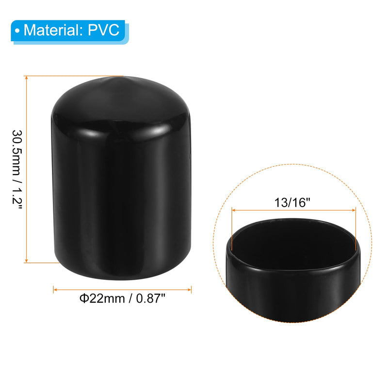 PATIKIL 13/16" ID Round Rubber End Caps, 12 Pcs Rubber Bolt Covers Caps PVC Rubber Screw Covers Flexible Screw Thread Protector Caps for Metal Tube Rod Bolt, Black 13/16"