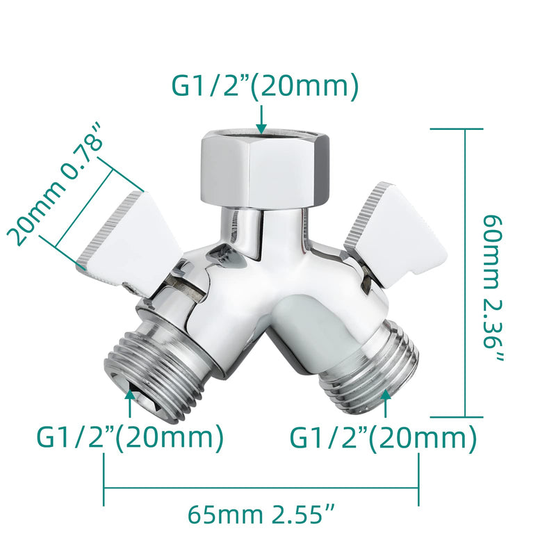 Tecmolog Brass Shower Splitter 2 Way Shower Arm Diverter with Shut Off Valve G 1/2 for Shower Head Chrome, DSF017