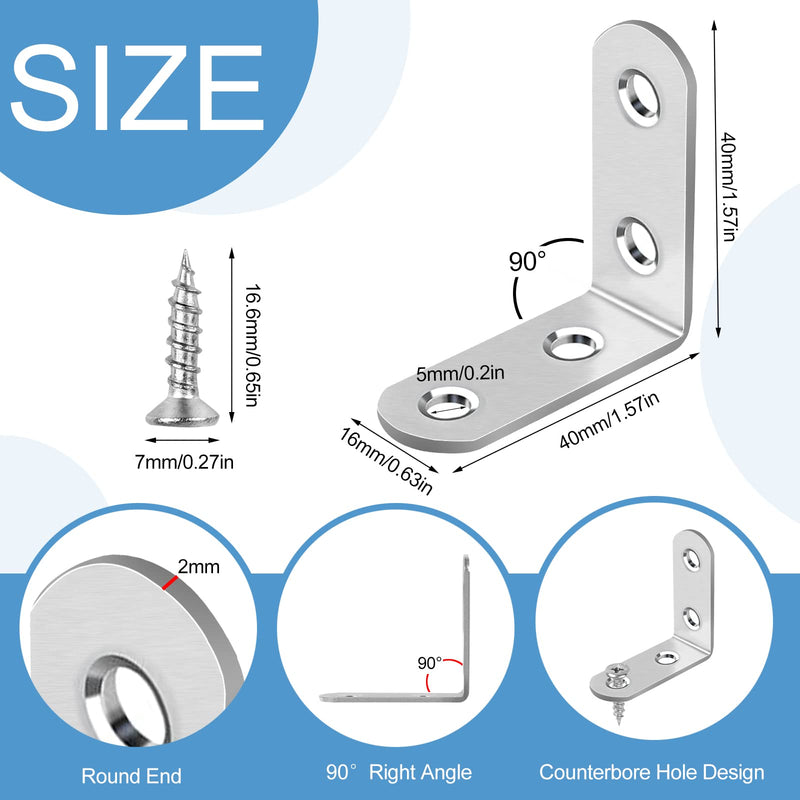 16 Pcs L Bracket Stainless Steel Corner Brace Sets, 90 Degree Right Angle Bracket with 64 Pcs Screws, L Bracket Firmware Can Be Used for Wooden Shelves, Chairs, Tables, Dressers, Furniture Silver - NewNest Australia