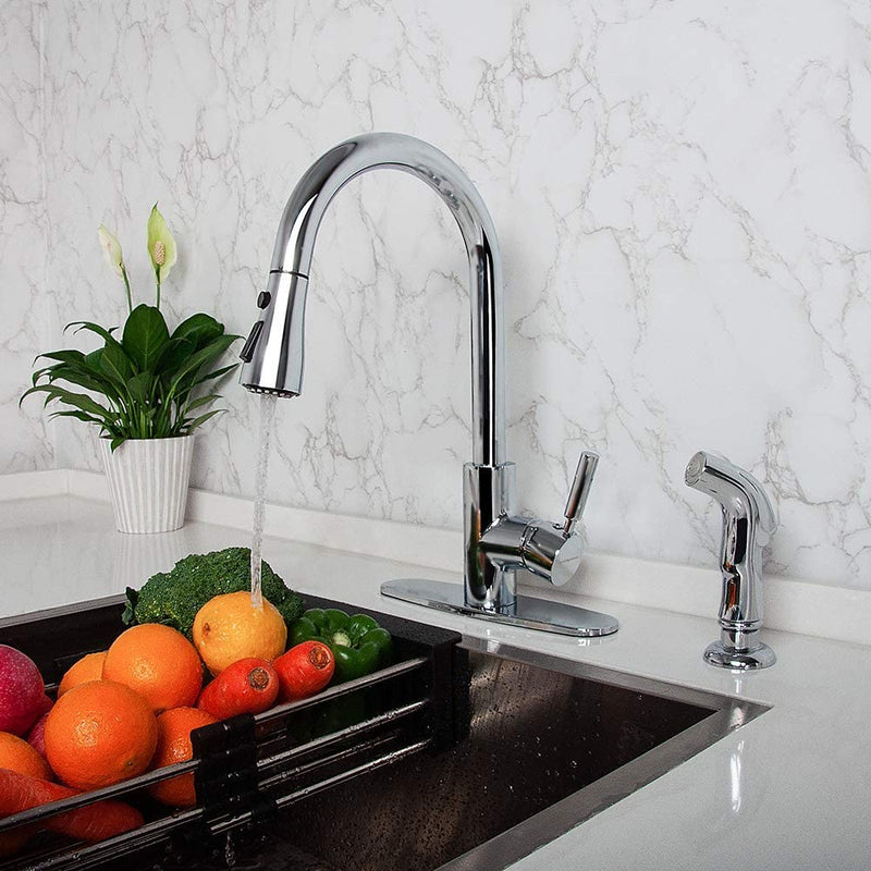 Kitchen Sprayer Chrome Faucet Side Sink Attachment With Spray Head and Hose, Water Spray Head Replacement