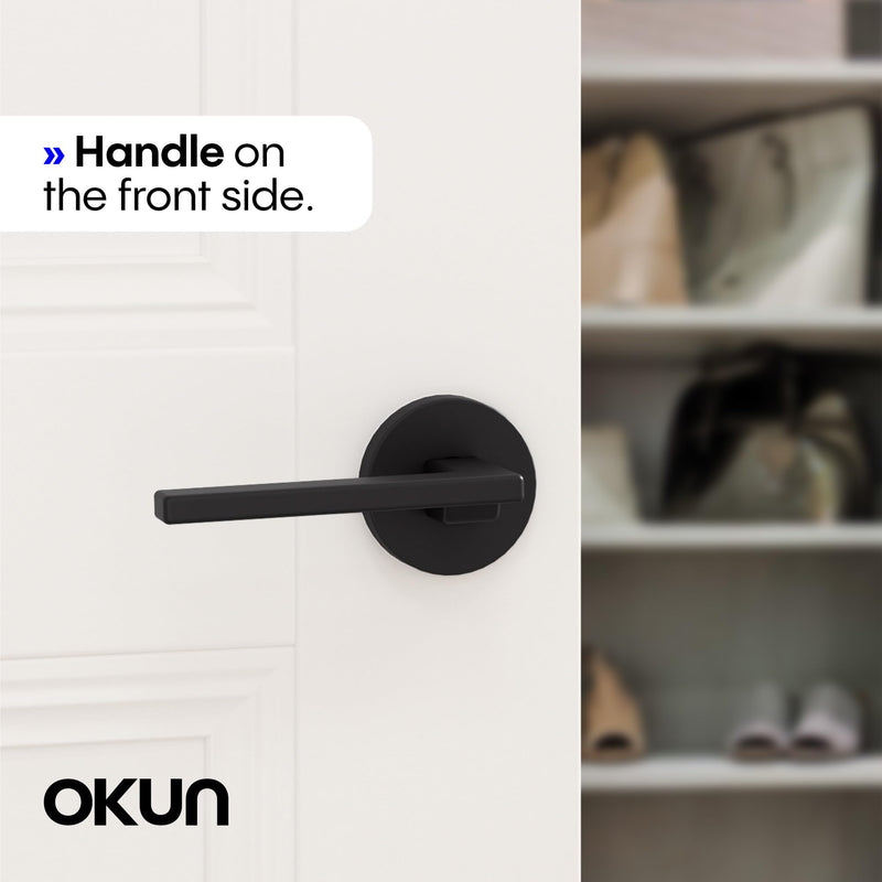Okun Dune Dummy Door Handle – 2 Pack, Left-Handed, Non-Turning Lever for Closet, Pantry, or Hallway Doors – Matte Black Finish