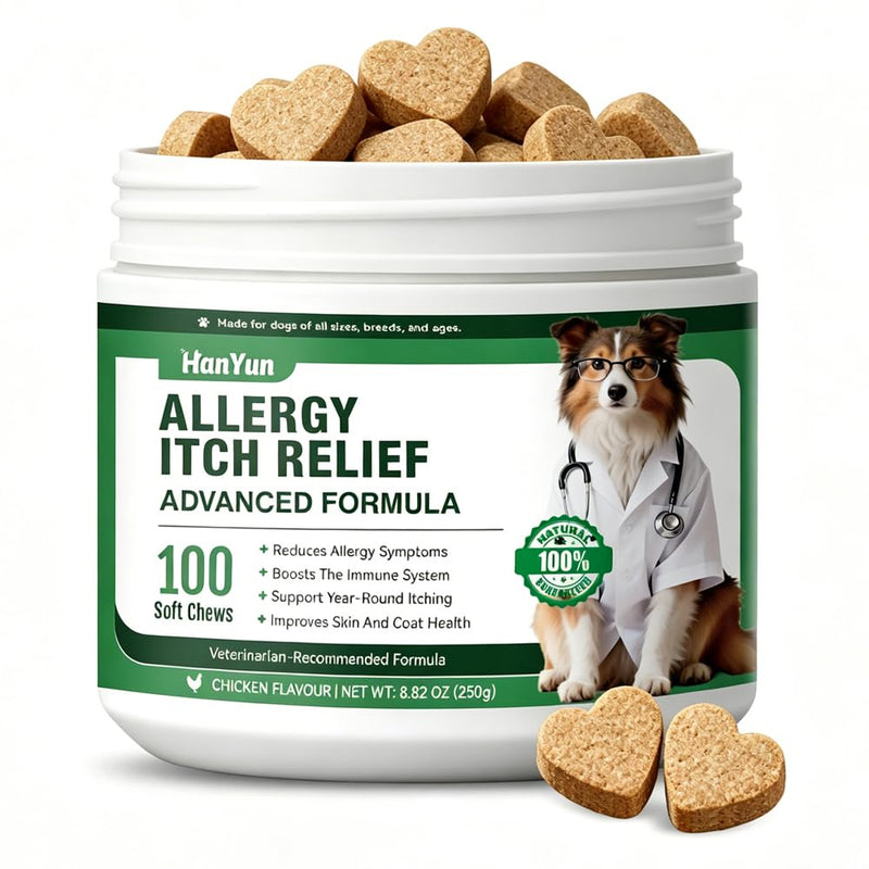 Dog Allergy Relief Chews for Itchy Skin,100 Count Dog Soft Chews,for Seasonal and Food All Issues Allergies Skin Licking Paws,Hot Spot,Ears& Hair,Gut,Immune Support-All Ages&Sizes Dogs