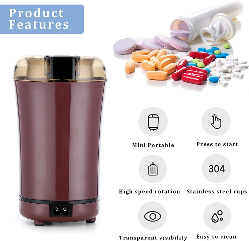 Multifunctional Electric Pill Crusher, Grind and Pulverize Multiple Pills, Small and Large Vitamin Tablets to Grinder Fine Powder, Mortar and Pestle, Crusher for Feeding Tube, Children, Pets(Purple) Purple