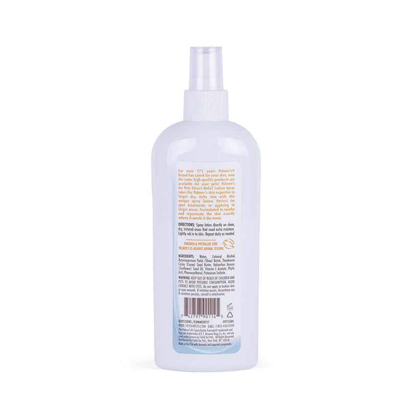 Palmer's for Pets Cocoa Butter Formula Dry Skin Relief Spray for Dogs, Direct Spray-On Lotion with Vitamin E to Soothe Dry and Itchy Skin, No-Mess Application, 8 Fl Oz Relief Lotion Spray