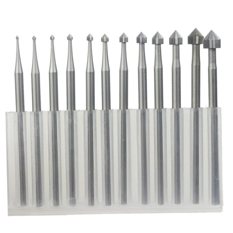 12 Pcs Jewelry Setting Burr - 3/32'' Shank Stone Setting Burs Cylinder - Cone Shape Lapidary Making Tools (010-050)