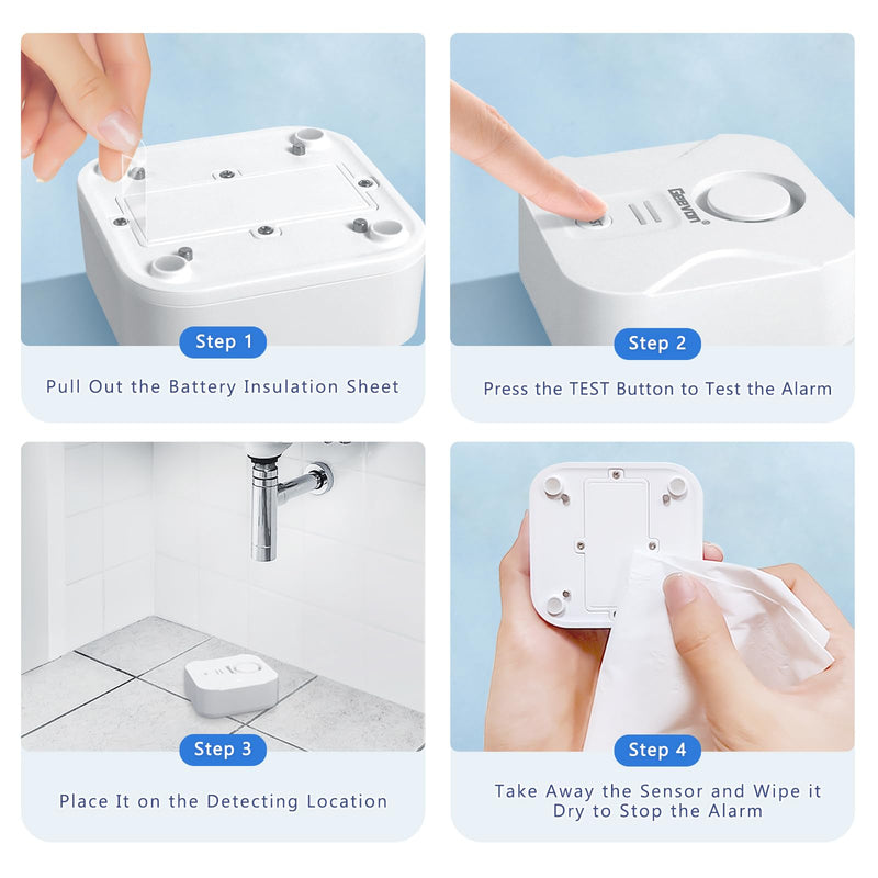 Geevon 2 Pack Water Leak Detectors for Home, 100dB Loud Water Sensor Alarm Leak Detectors with Drip Alert for Kitchen, Basements, Laundry Rooms, IP56 Waterproof(Battery Included) Water Drip & Leak Sensors 2 Pack