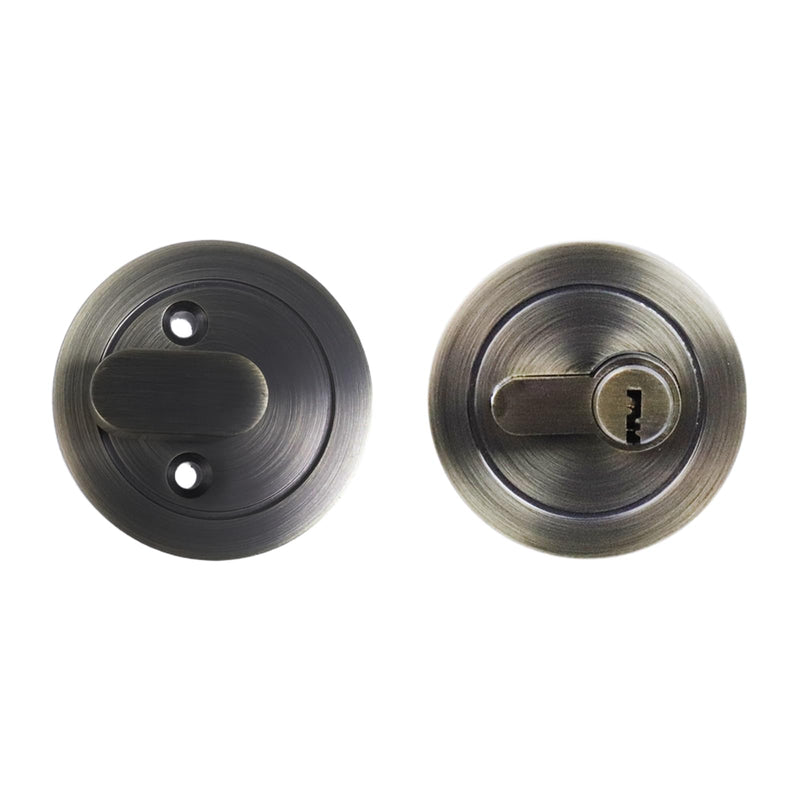Round Recessed Door Lock, 304 Stainless Steel Flush Mount Privacy Sliding Door Latch with Strike Plate and Keys, Brushed Bronze Finish for Pocket, Bifold, and Cabinet Doors
