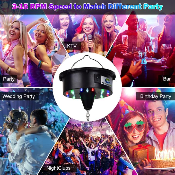 Rotating Disco Ball Motor Light with Remote, 3-15RPM Adjustable Speed Disco Ball Spinner Light 18LEDs Heavy Duty for 12 16 20 24'' Large Mirror Ball Motor(NoIncludedBall),Wedding Christmas Party Decor