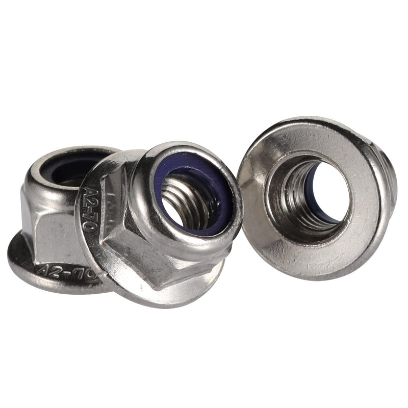 M8-1.25 Flanged Nylon Insert Lock Nuts Flange Locknuts, 304 Stainless Steel 18-8 Bright Finish, DIN 6926, 20 PCS M8