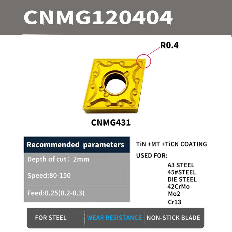 GBJ Lengthened 3/4in Shank Indexable Metal Lathe Turning Tool Holder with 10pcs CNMG431 Boring bar Inserts Carbide Turning Inserts for Steel (S12-MCLNR4+CNMG120404)