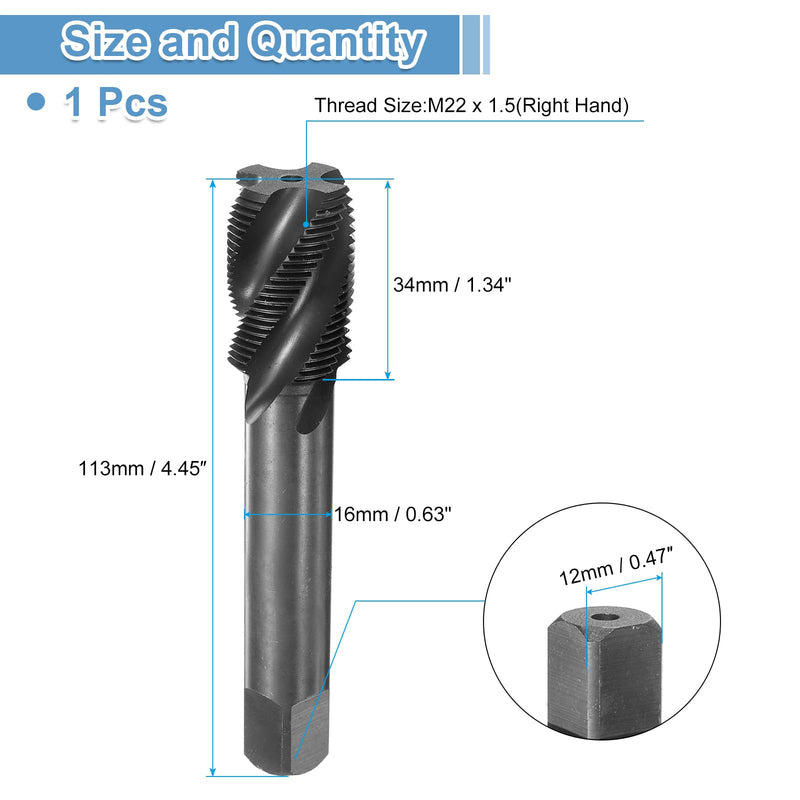 uxcell Spiral Flute Thread Taps M22 x 1.5 H2 Metric Machine Threading Tap Bit, Nitrided Coated Screw Tapping Repair Tool, M2 High-Speed Steel (HSS)
