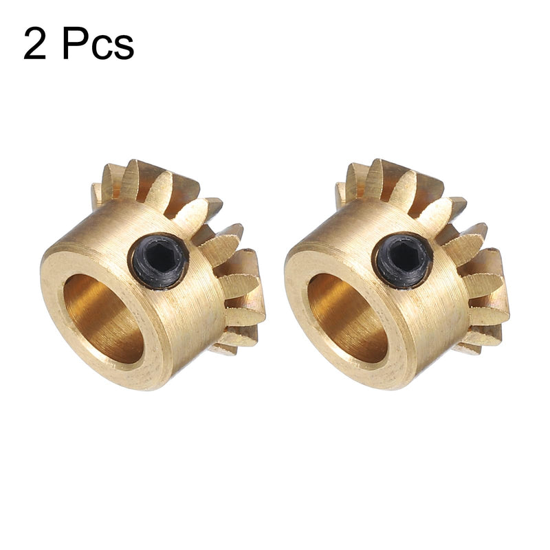 uxcell 2pcs Bevel Gear 0.8 Module 1:1 Reduction Rate 15T 6mm Hole Dia Bevel Pinion Gear Brass, 45 Degree Steering Gear for Hardware Mechanical Rotation, Yellow