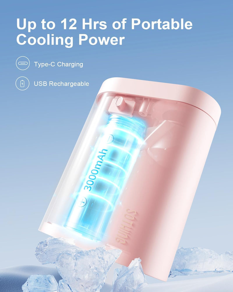 SOTHING 4-in-1 Portable Neck Fan, Hands-Free Wearable Fan with 100-Speed 16000RPM Strong Airflow, Rechargeable Mini Body Fan, Personal Handheld Fan for Travel, Camping, Office, Outdoor (Pink)