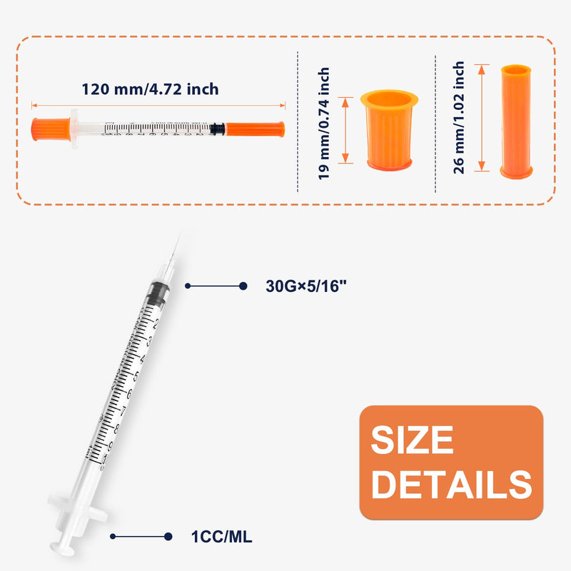 1ml 31G 5/16 Inch (8mm) Jeringa, Individually Wrapped, Pack of 100