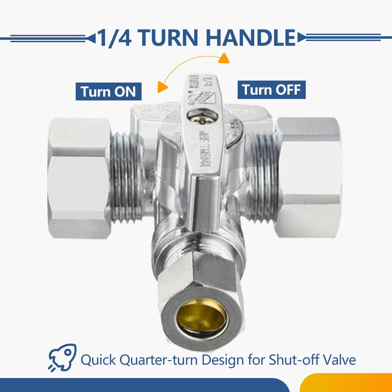 5PACK GUOFIS Dual 1/2"NOM(5/8"OD) X3/8"OD Comp Tee Stop Valve(VALVE247-5) 5 Compression
