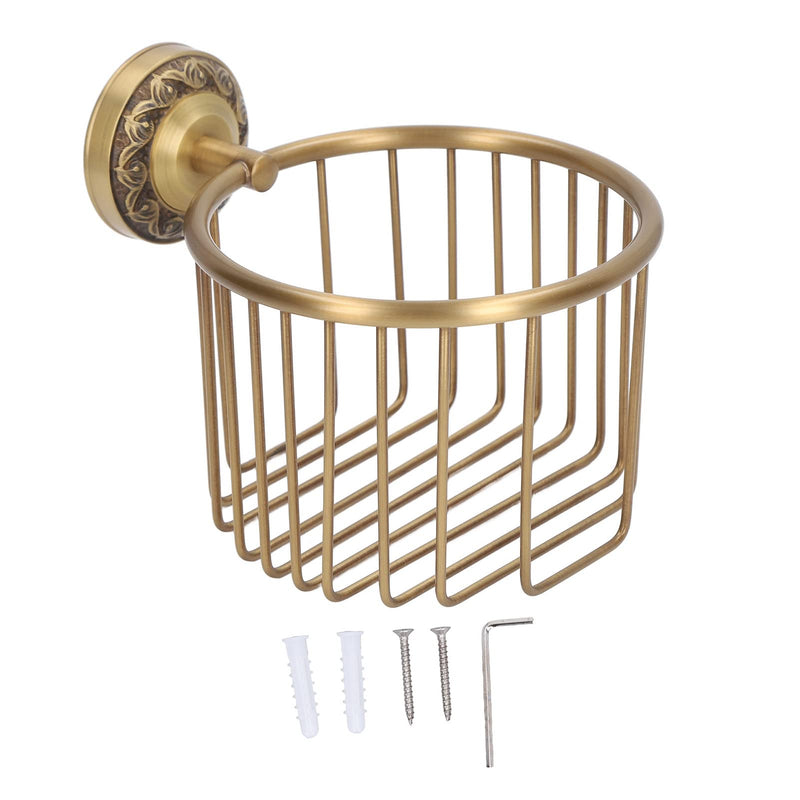 Brass Antique Toilet Roll Holder, Wall Mount No Punch Shiny Rusty resistants with Accessories for Bathroom Tissue Roll Dispenser