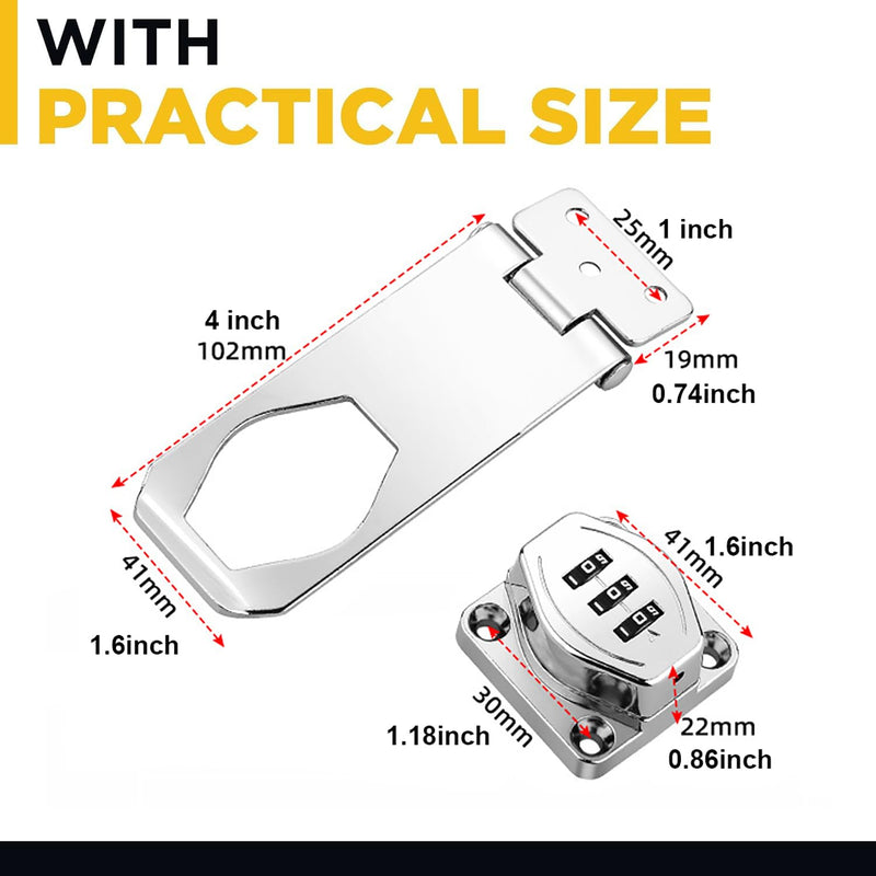 Keyless Combination Lock, 2 Pack Door Security Slide Latch Lock, Silver Password Rotary Hasp Locks for Small Doors, Cabinets, Barn Door, Bathroom, Outdoor, Garage, Garden 4 Inch