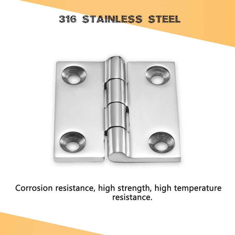 Heavy Duty Marine Boat Hatch Hinges 316 Stainless Steel, 2 x 2 Inch, Sturdy Deck Cabinet Door Hinges with Screws (Pack of 4)