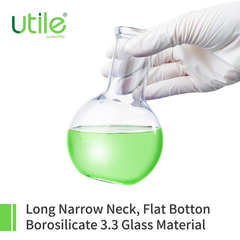 Utile 4pcs 250ml Glass Flasks, Flat Bottom Flasks, Narrow Mouth Glass Flasks,Lab Boiling Flasks with Printed Graduation for Lab Science 4012.0250.4 4 Pcs of 250ml
