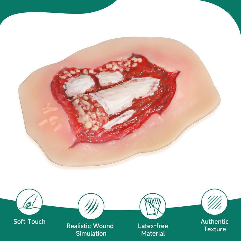 Adhesive Open Fracture Wound Model, Silicone Trauma Simulation Trainer for EMT, First Aid, Nursing & Combat Care Training