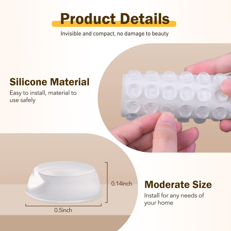 Silicone 160 Pcs Cabinet Door Bumpers Round, 1/2" Diameter Self Adhesive Clear Cupboard Door Drawer Bumpers for Kitchen Cabinets Cutting Boards Picture Frames 160-clear