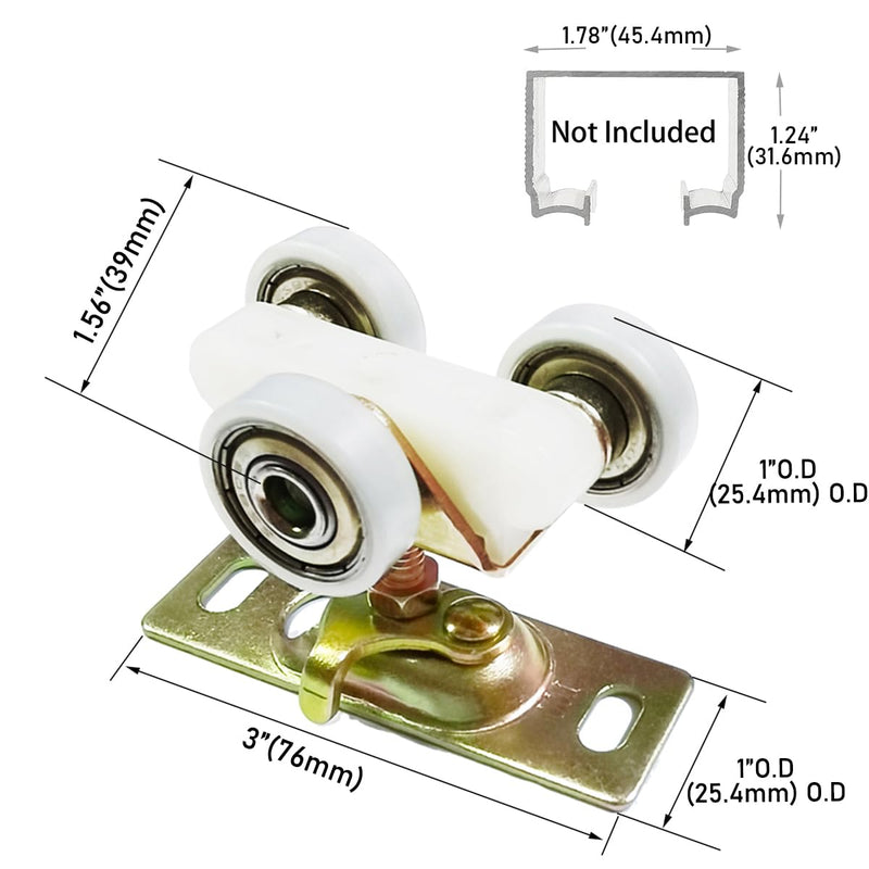 2 Pack Sliding Pocket Door Rollers Replacements Top Hanger Sliding Door Hardware Wheels Assembly Fit Johnson Part Hardware Kit, Ball Bearing 1 inch Wheels, 220 lb Capacity Door