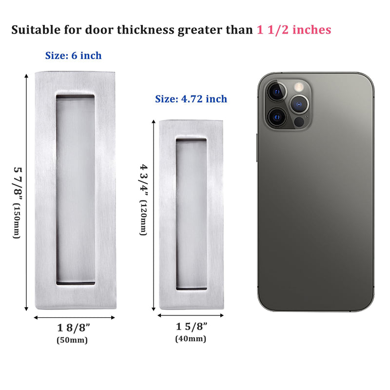 Dontay Sliding Pocket Door Handles, 304 Stainless Steel Non Locking Pocket Door Hardware, Recessed Flush Finger Pulls, Heavy Duty Edge Pull with Pop Out Ring Pull (Satin Nickel (1 Set), 6 inch) Rectangle handles & Edge Pull Satin Nickel (1 Set)