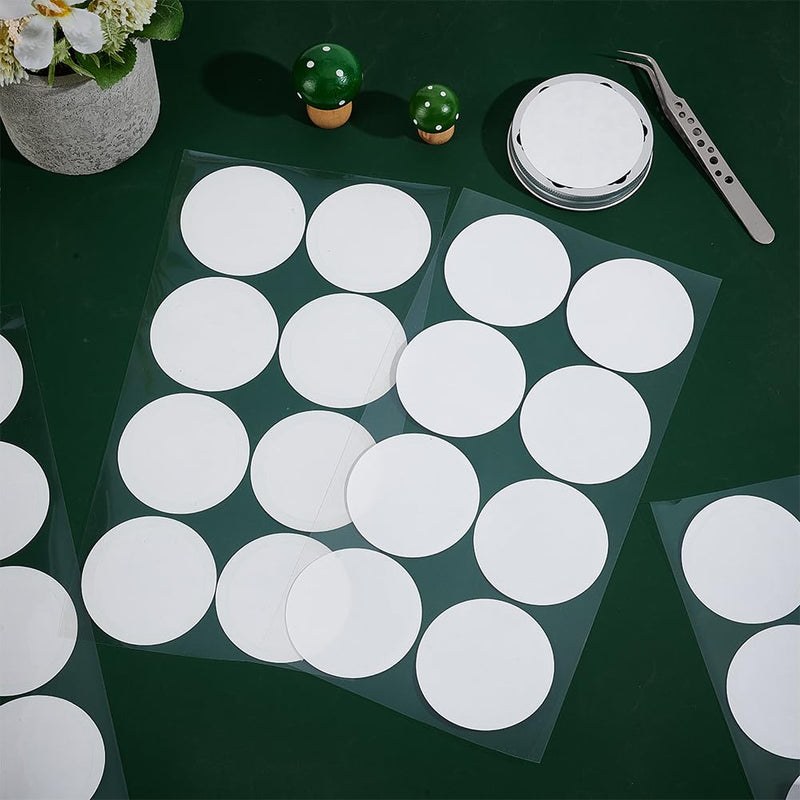 OLYCRAFT 24pcs/3 Sheets White Filter Paper Stickers 2.3 inch Dia Adhesive Filter Disks 0.5mm Thick Round Filter Patch Sticker Wide Mouth Mason Jar Filter for Mushroom Cultivation 59x0.5mm