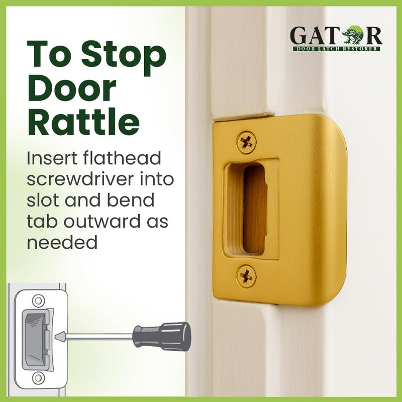 Gator Door Strike Plate with Screws, – 2-1/4" by 1-3/4" Universal Latch Restorer Alloy Steel Lock Hardware for Interior and Exterior Doors, Replacement Door Latch Plate | Bright Brass 4-Pack
