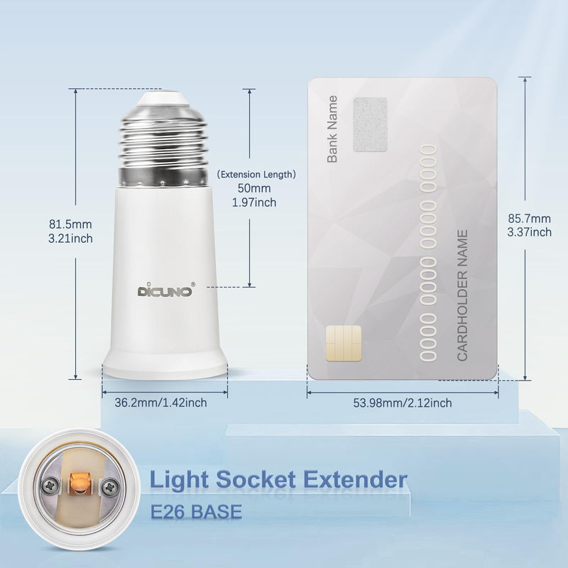 DiCUNO E26 Socket Extender, E26 Standard Medium Base Lamp Bulb Socket Adapter of 5CM/1.97 Inch Extension, Max 200W Light Bulb Extender, 6 Pcs 6 Count (Pack of 1)
