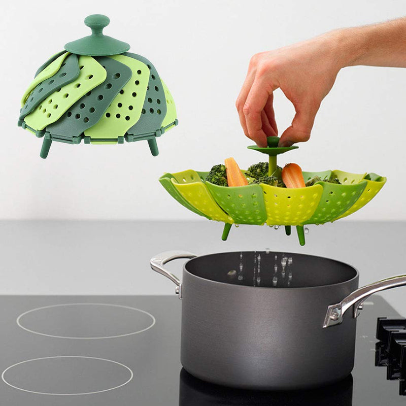 2Pcs Vegetable Steamer Basket, 150 ℃ High Temperature Resistant Folding Steaming Basket, Food Steaming Basket with Central Handle for Home Kitchen, Vegetable Fruit, Various Size Pot