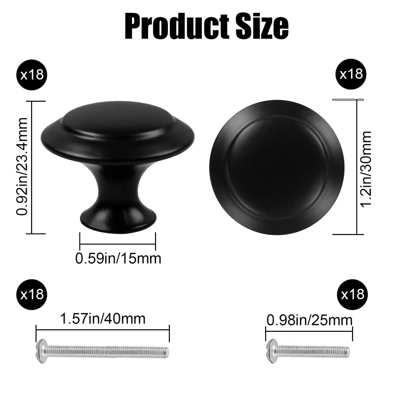 Romeda 18 Pieces Drawer Knobs, 30mm Black Cabinet Knobs, Drawer Pulls and Knobs, Dresser Knobs, Kitchen Knobs, Dresser Drawer Knobs, Knobs for Cabinets with Screw Round-type Black