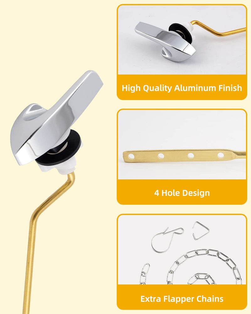 iFealClear Universal Brass Toilet Tank Flush Lever Handle, Side/Angle Mount Toilet Handle Compatible with Kohler K-GP30324-CP, Stainless Steel Flapper Chain, Chrome 1 Pack