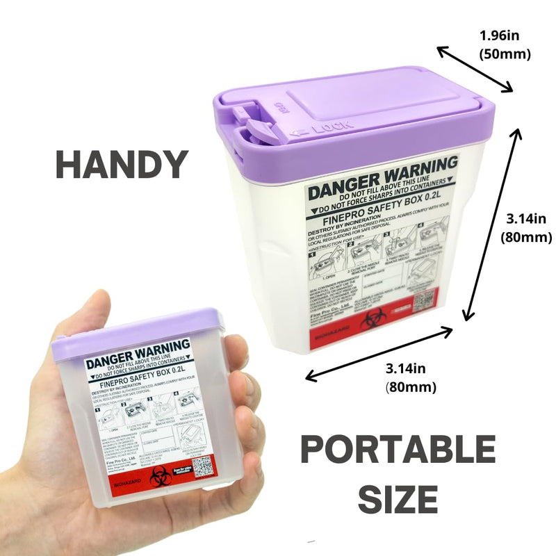 0.2L(0.2Qts.) Size Portable Pen-Needle Disposal Container Diabetes Care (0.2L, Purple+Clear, 1) 0.2L