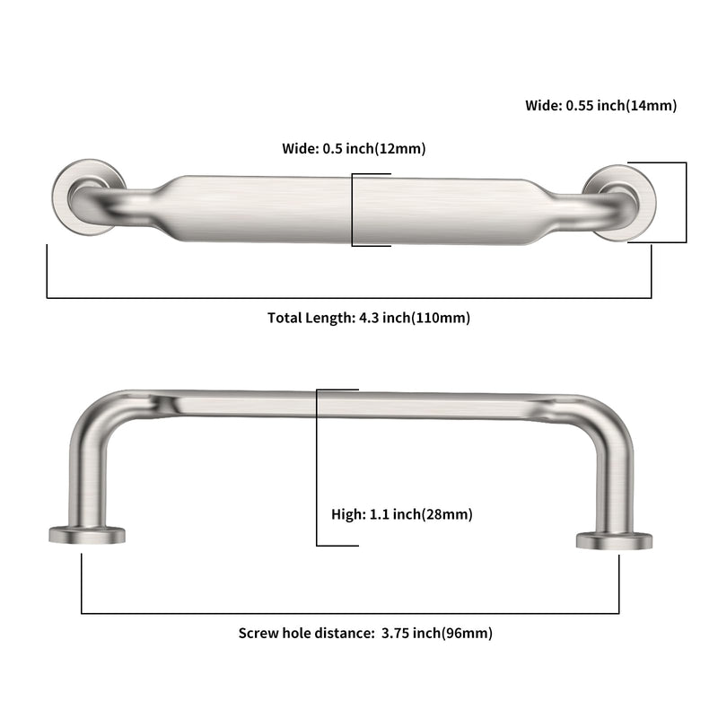 FILTA 10 Pack 3.75 Inch(96mm) Brushed Satin Nickel Cabinet Pulls,Stylish Kitchen Cabinet Handles Zinc Alloy Cabinet Hardware for Kitchen Cabinets and Dresser Drawers 3.75" Hole Center Brushed Nickel