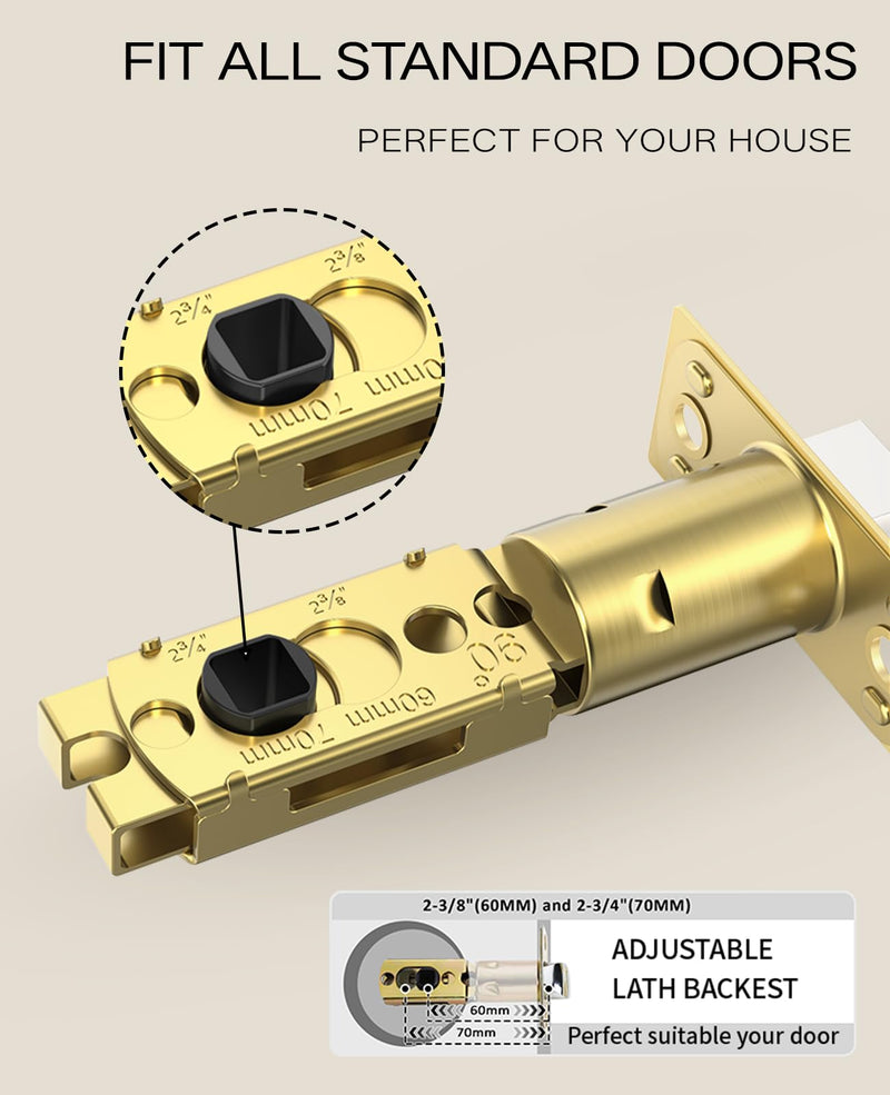 Asidrama 2 Pack Privacy Gold Door Knob with Lock, Brush Gold Door Knobs Interior for Bedroom or Bathroom, Heavy Duty Brush Door Handle for Left Right Sided Doors 2pack Brushed Gold
