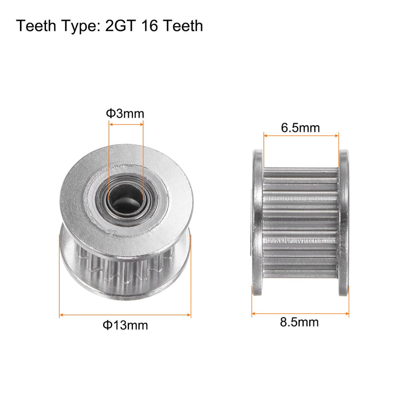 HARFINGTON 5pcs 2GT Idler Pulley 16 Teeth 3mm Bore 13mm Dia. Aluminum Timing Belt for 6mm Width Belt 3D Printer CNC Machine Accessories, Silver Tone 16Teeth 3mm Bore 13mm OD 6.5mm Width