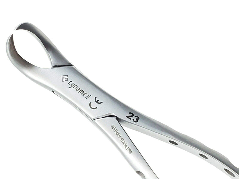 Gold Handle Premium Grade Dental Extracting Extraction Forceps Lower Molars Cow-Horn Beak #23 Dental Extracting Forceps -Cynamed