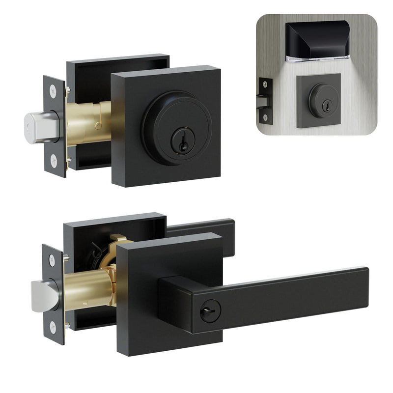 HIDALIFE Front Door Lock Set,Keyed Alike Heavy Duty Exterior Door Lock Set,Entry Door Handle and Single Cylinder Deadbolt Combo for Office and Home Security (1 Pack and Light)
