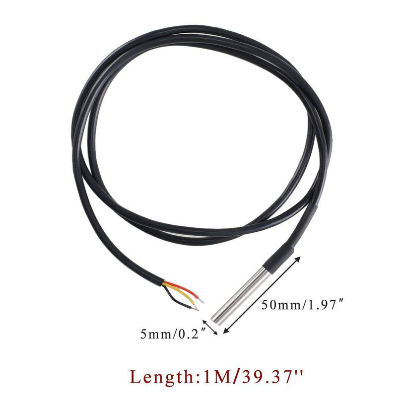 HiLetgo 5pcs DS18B20 Temperature Sensor Temperature Probe Stainless Steel Package Waterproof 1M Small