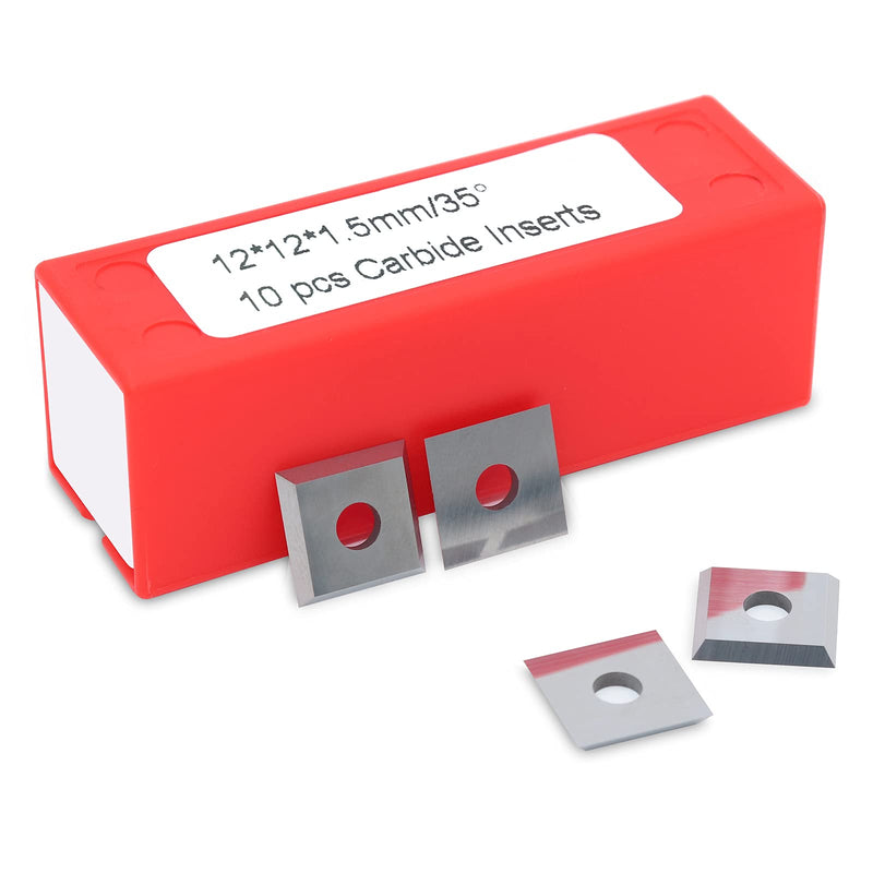 K1215-12mm Square Corners Carbide Inserts 4 Edges (12mm lengthX12mm widthX1.5mm thick-35 Degree Cutting Angle), Pack of 10, Straight-Hole K1215