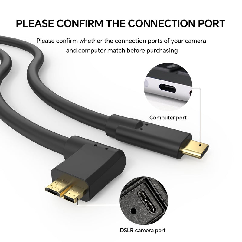 16.4ft USB C to Micro B Cable, 5Gbps High-Speed Data Transfer, USB Type-C to Micro B Camera & External Hard Drive Cable for Canon EOS 1DX2/ 5D4/ 5DS Nikon D850/ D810, WD, Seagate, Toshiba HDD 16.4ft