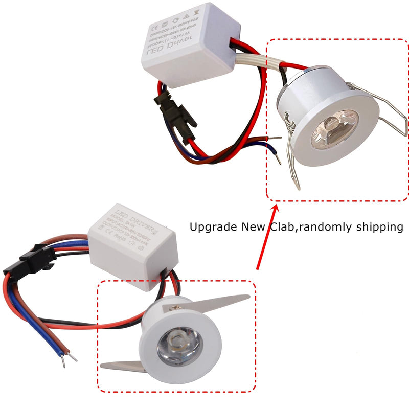 2Pack 1W Mini Spotlights Indoor Recessed Ceiling Showcase Display Under-Cabinet Lights Fixture with AC 110V/220V to DC 3-12V LED Driver Power Supply 3000K Warm-White Lighting White-Shell
